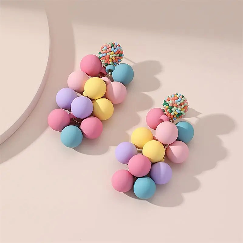 European and American New Women's Colorful Grape Long Earrings with a Design Sense, Handmade and Popular Jewelry, Holiday Gifts