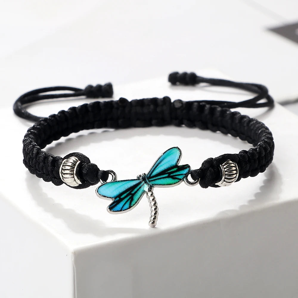 Bohemia Hand Weave Bracelets For Women Men Blue Dragonfly Pendant Bracelets Friendship Couples Bangles Female Boho Jewelry Gifts