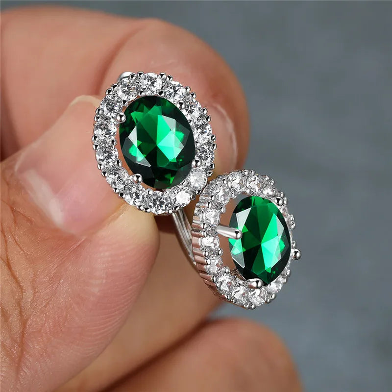 Luxury Crystal Purple Oval Stone Earrings Multicolor Zircon Small Hoop Earrings Classic Silver Color Wedding Earrings For Women