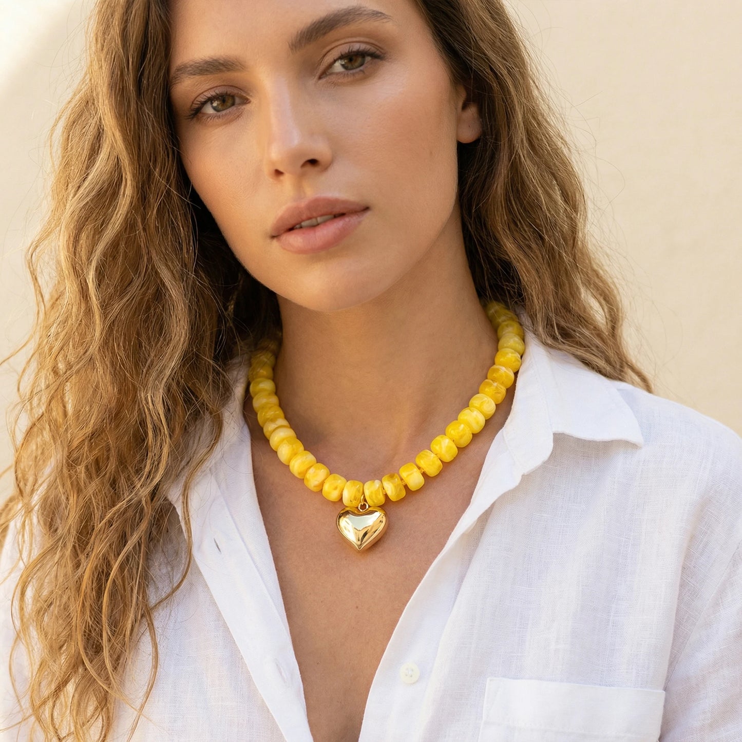 Badu Bohemia Colorful Acrylic Beaded Choker Necklace for  Women 14K Gold Plated Heart Pendant Summer Aesthetic Y2K Jewelry Gift