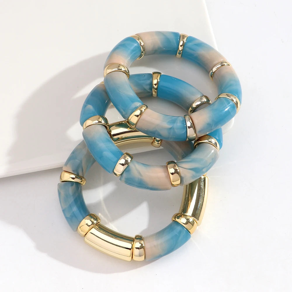 New Acrylic Thick Tube Bead Bracelets Set Fashion Geometric Bamboo Beaded Bangle Bracelets Jewelry Gifts Accessory