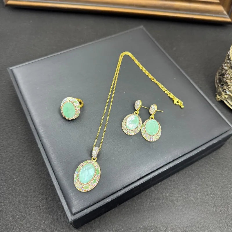Shell Earrings for Women Geometric Inlaid Rhinestones Vintage Jewelry Sets Light Luxury Fashion Elegant Aretes De Mujer