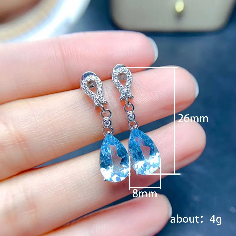 Huitan Fashion Fresh Sky Blue Water Drop Cubic Zirconia Dangle Earrings Temperament Women's Accessories Daily Wear Party Jewelry
