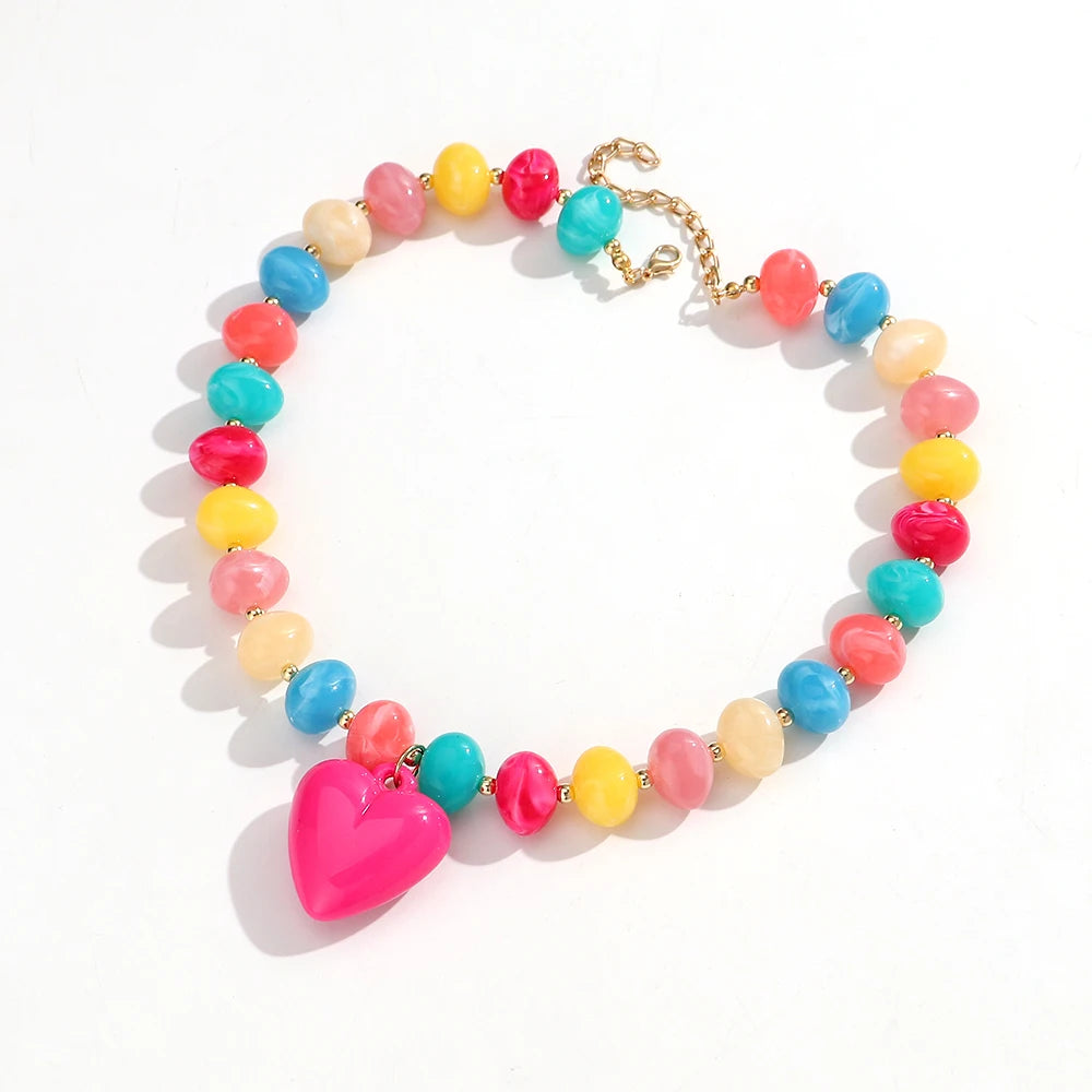 Fashion Acrylic Oval Round Beads Heat Pendant Necklace Boho Irregular Geometric Beaded Choker Necklaces New Party Jewelry Gifts