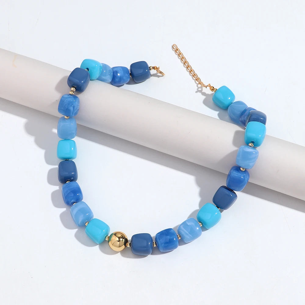 Boho Colorful Acrylic Geometric Square Beads Necklace Fashion Resin Geometry Beaded Collar Necklace 2026 New Jewelry Gifts
