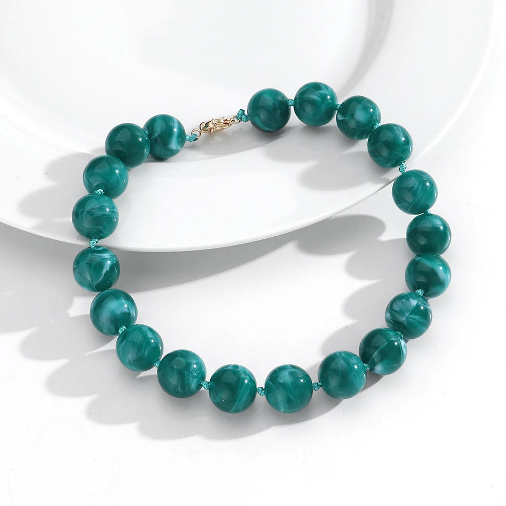 Trendy Multicolor Big Round Beads Choker Necklace for Women Acrylic Geometric Beaded Handmade Knot Necklaces Jewelry Gifts