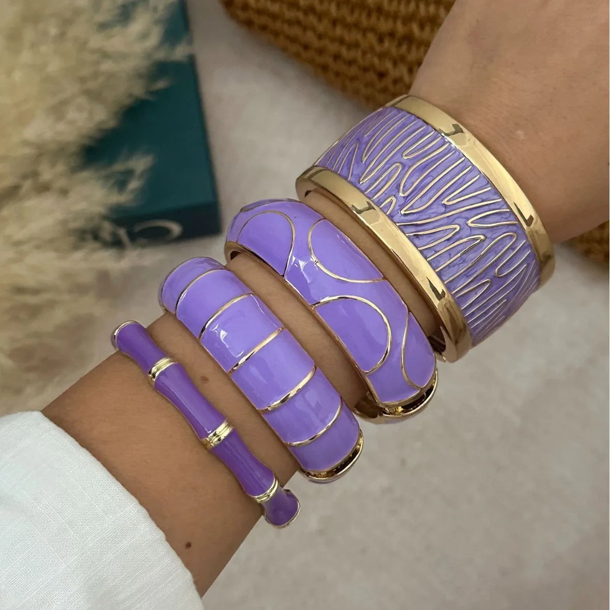 KMVEXO Irregular Purple Color Dripping Oil Zinc Alloy Enamel Bangles Geometric Wide Cuff Spring Bracelets For Women Jewelry ﻿