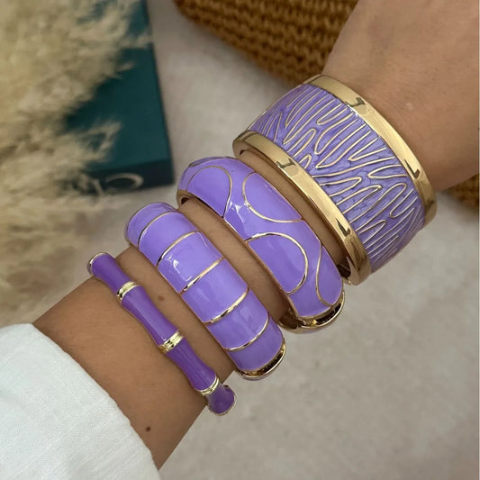 KMVEXO Irregular Purple Color Dripping Oil Zinc Alloy Enamel Bangles Geometric Wide Cuff Spring Bracelets For Women Jewelry ﻿