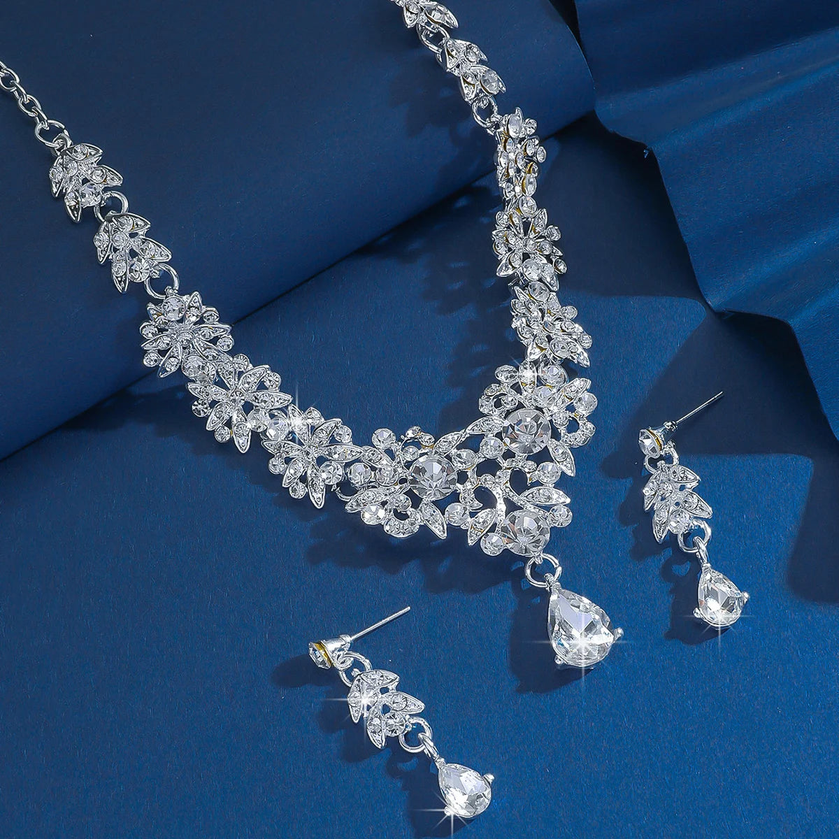 Amazon Bridal Necklace Earring Set Wedding Jewelry with Zircon Setting Evening Dress Accessories Cross Border Direct Sales