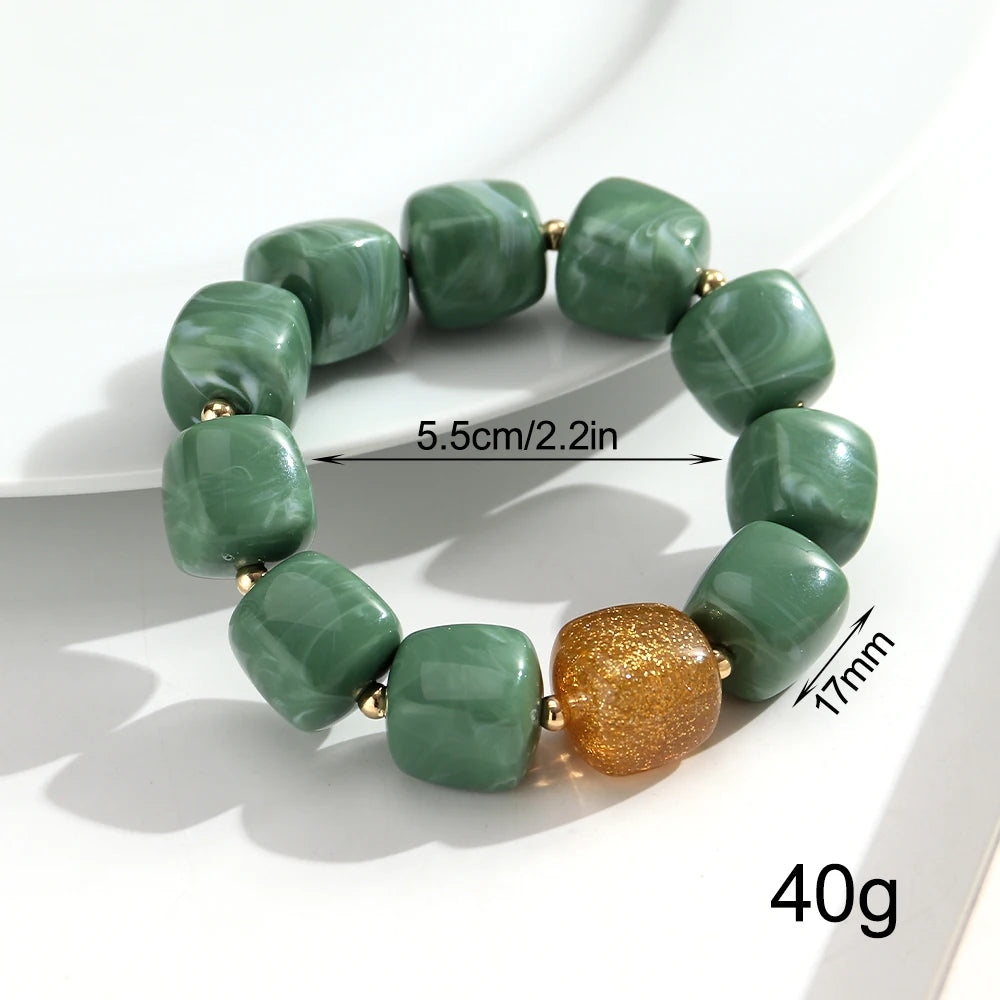 Trendy Resin Square Beaded Elastic Bracelets Colorful Geometric Beads Stretch Bangle Bracelet 2026 New Jewelry