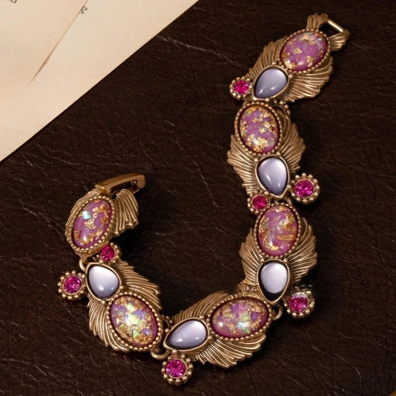 NISHIZAWA Pink Opal Bracelets Woman Geometric Vintage Palace Style Jewelry Fashion Light Luxury Elegant Pulseras Mujer