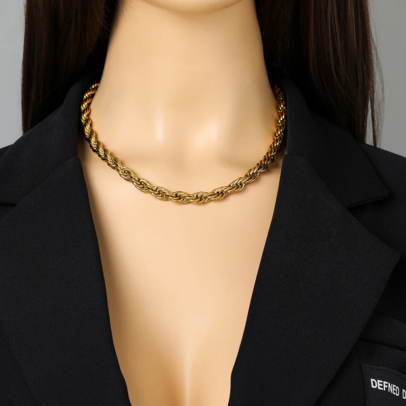 EILIECK 316L Stainless Steel Metal 8mm Chunky Chain Necklace For Women Trendy 18K Gold Plated Neck Chain Waterproof Jewelry Gift