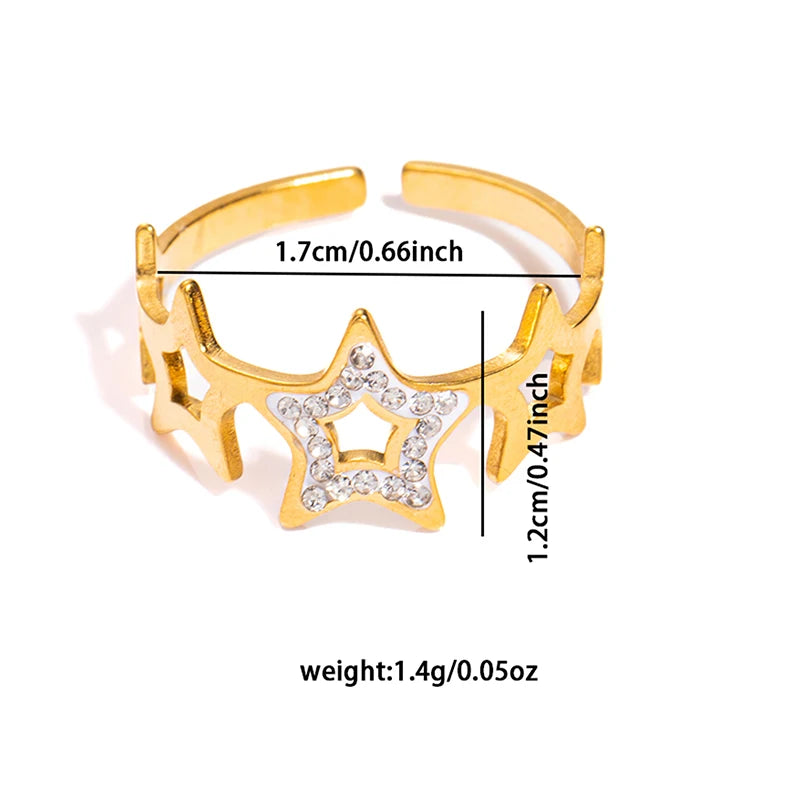 ANENJERY 316L Stainless Steel Turquoise Zircon Hollow Open Multi Layered Ring for Women Vintage Niche Jewelry Gifts Wholesale