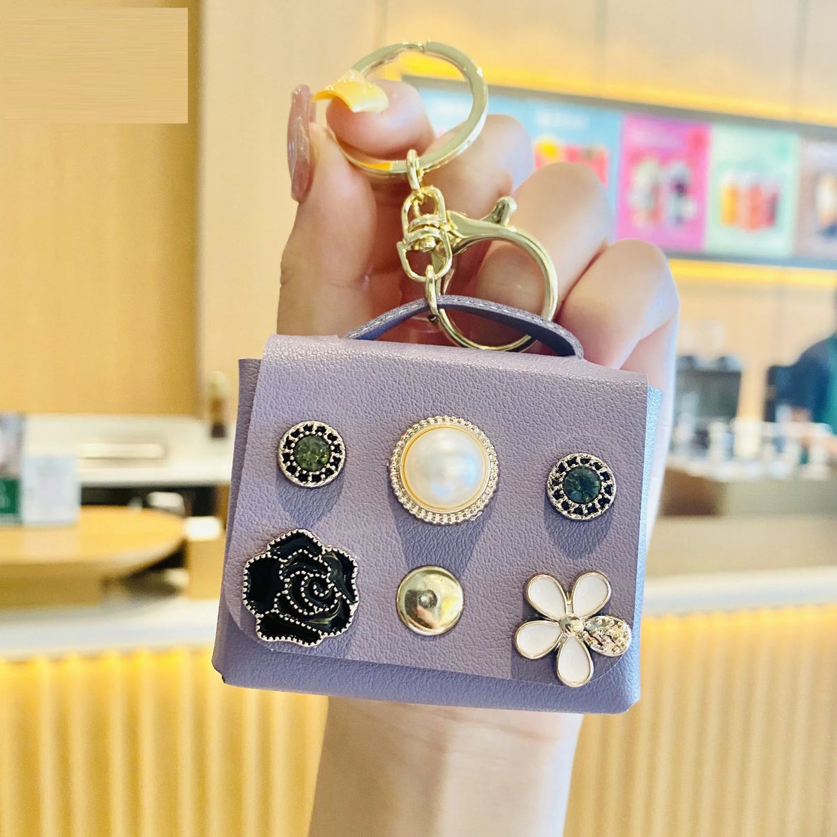 Cute Mini Coin Purses  Keychain with Eiffel  Tower and Number 5 Small Earphone Box Fabric Bag Key Ring
