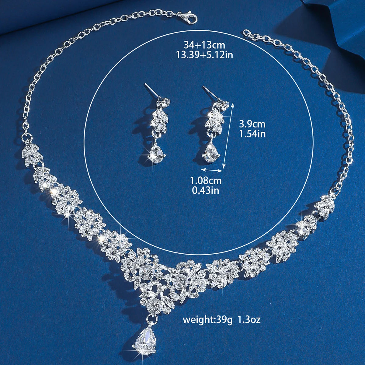 Amazon Bridal Necklace Earring Set Wedding Jewelry with Zircon Setting Evening Dress Accessories Cross Border Direct Sales