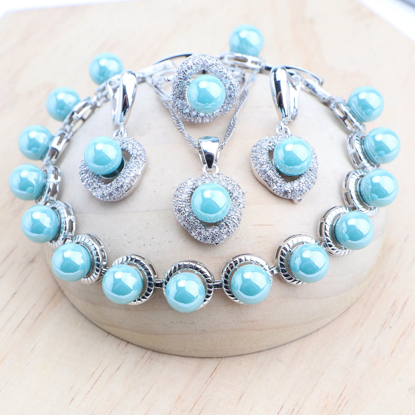 Natural Pearls Jewelry Sets 925 Silver Bridal Earrings Bracelets Rings Pendant Wedding Necklace Set Zircon Jewellery For Women