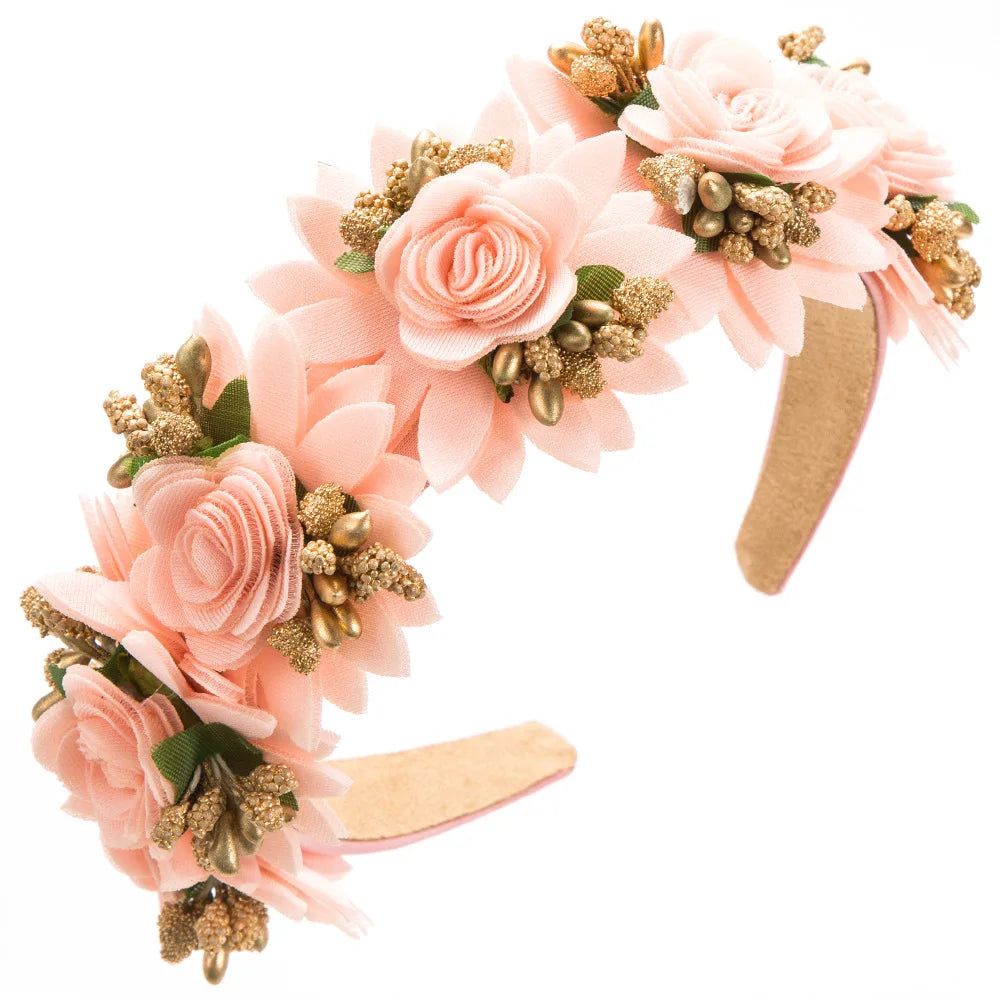 Simulation Rose Flowers Hairbands for Women Tiaras Crown Headband Hair Jewelry Party Birthday Costume Accessories