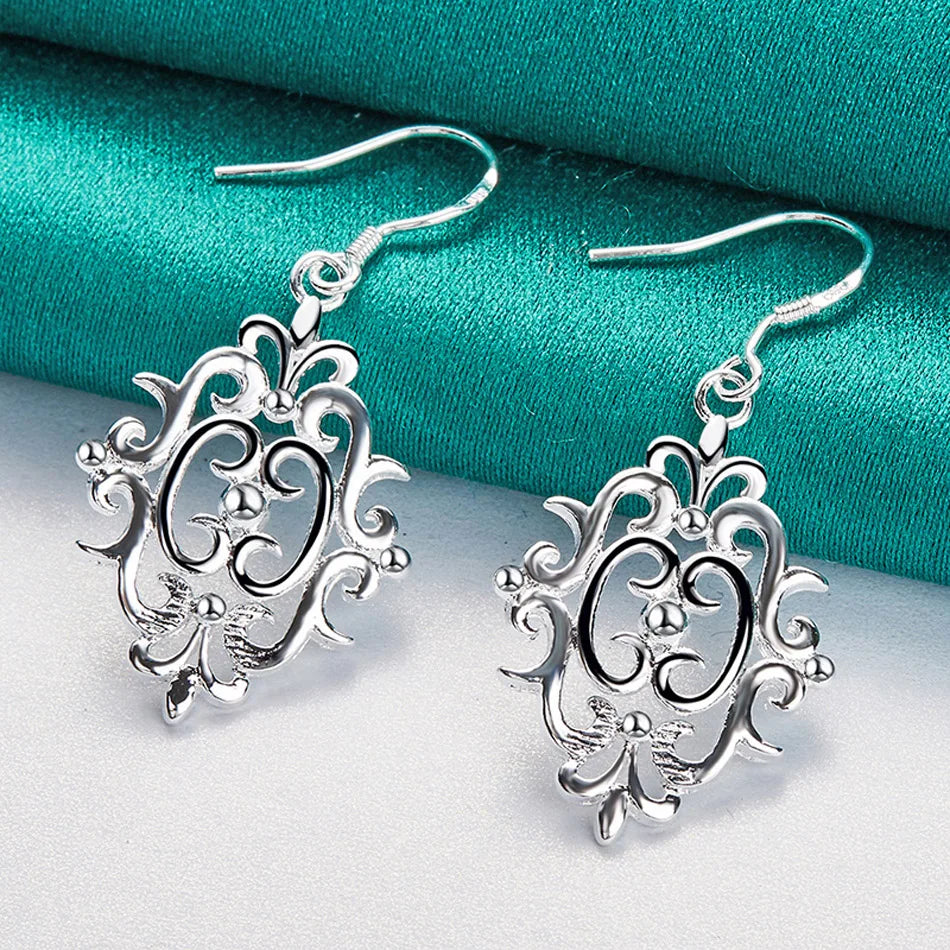 URMYLADY 925 Sterling Silver Hollow Flower Earrings Eardrop for Women Fashion Wedding Engagement Charm Jewelry