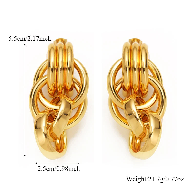 EILIECK 316L Stainless Steel Geometric Loops Dangle Earrings For Women New 18K Gold PVD Plated Ear Stud Water-resistant Jewelry