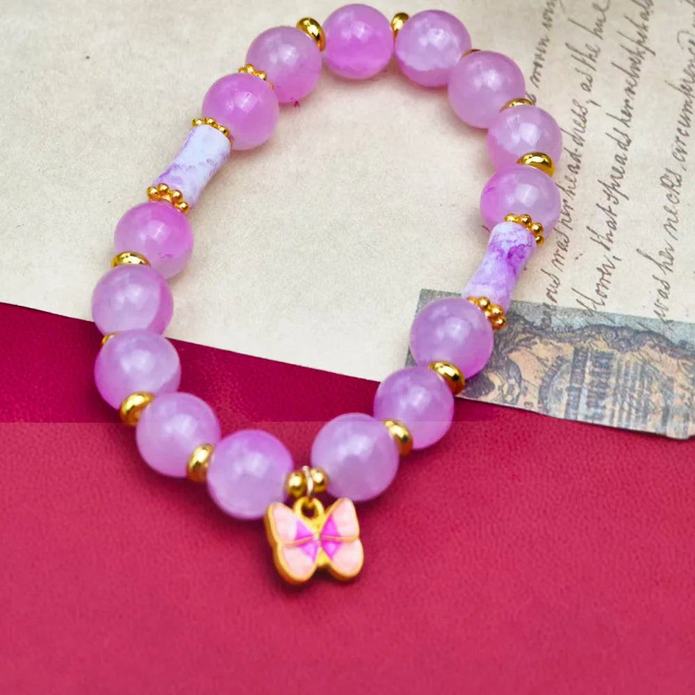 NEW Boho Butterfly Charm Bracelet for Women Light Purple Lavender Beaded Bracelets Vintage Gold Plated Fashion Jewelry Gift