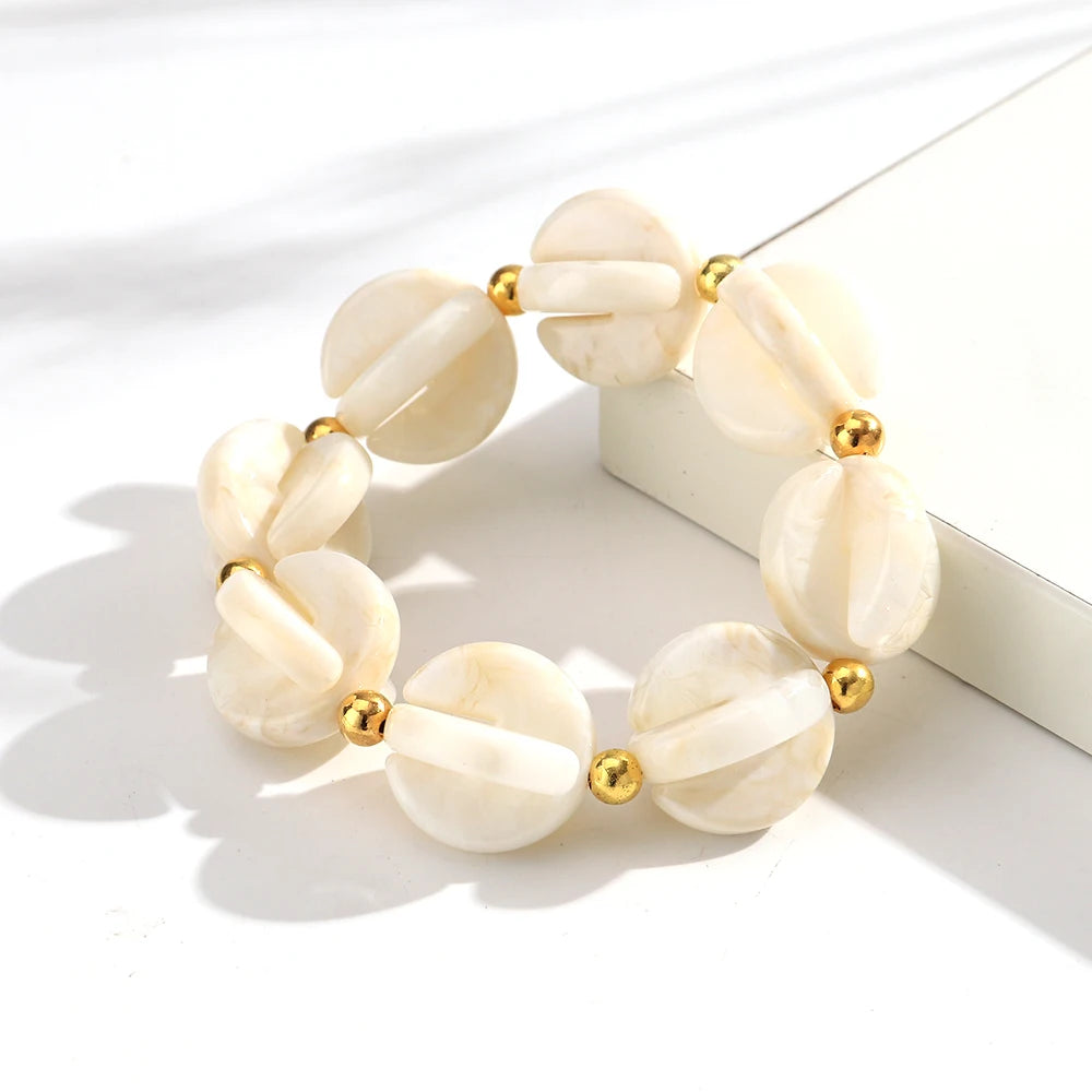 Fashion Colorful Geometric Round Beaded Elastic Bracelets for Women Boho Acrylic Geometry Stretch Bracelet 2026 New Jewelry