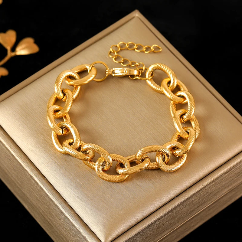 EILIECK 316L Stainless Steel Gold Color Thick Chain Bracelet For Women Men New Trendy Waterproof Wrist Chain Jewelry Gift Party