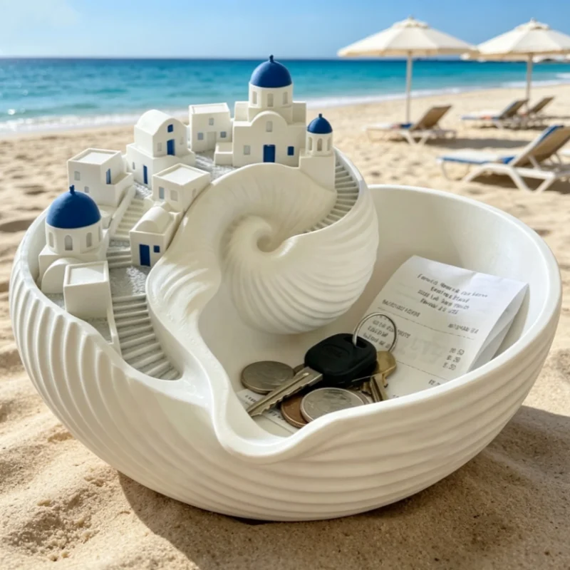 Santorini Coastal Style Conch Shell Storage Box Cute Key Jewelry Organizer Lovely Home Desktop Decor Ornament