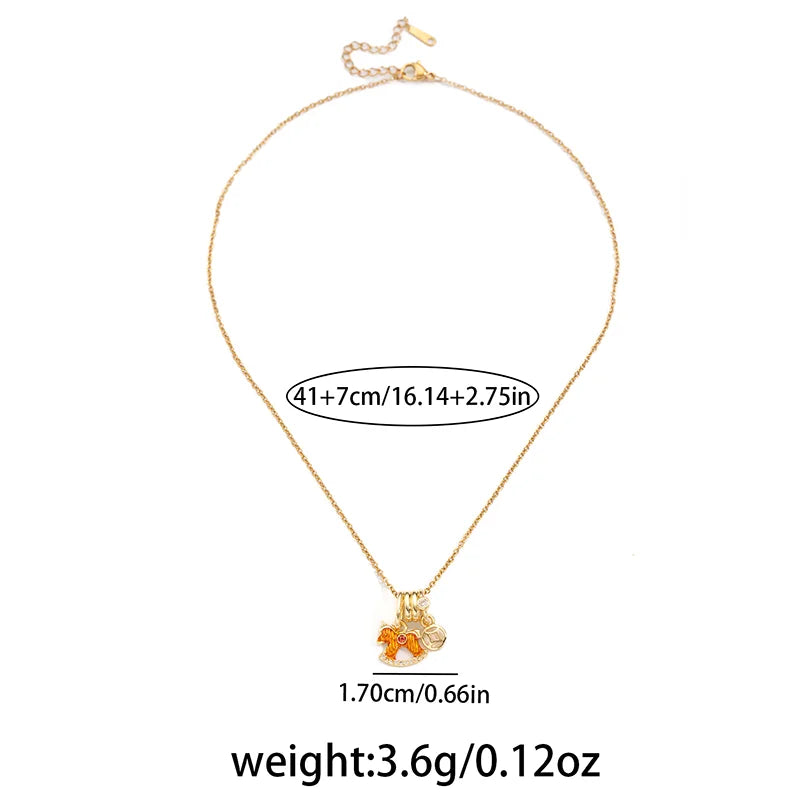 ANENJERY 316L Stainless Steel Drop Oil Horse Circular Pendant Necklace For Women Fashion Cute Sweet Jewelry Gifts Wholesale