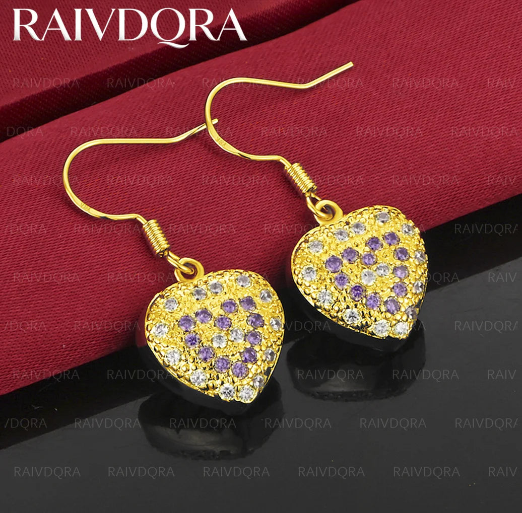 18K Gold Plated Earrings Purple Gem Heart Drop Earrings For Women Jewelry Fashion Party and Daily Wear