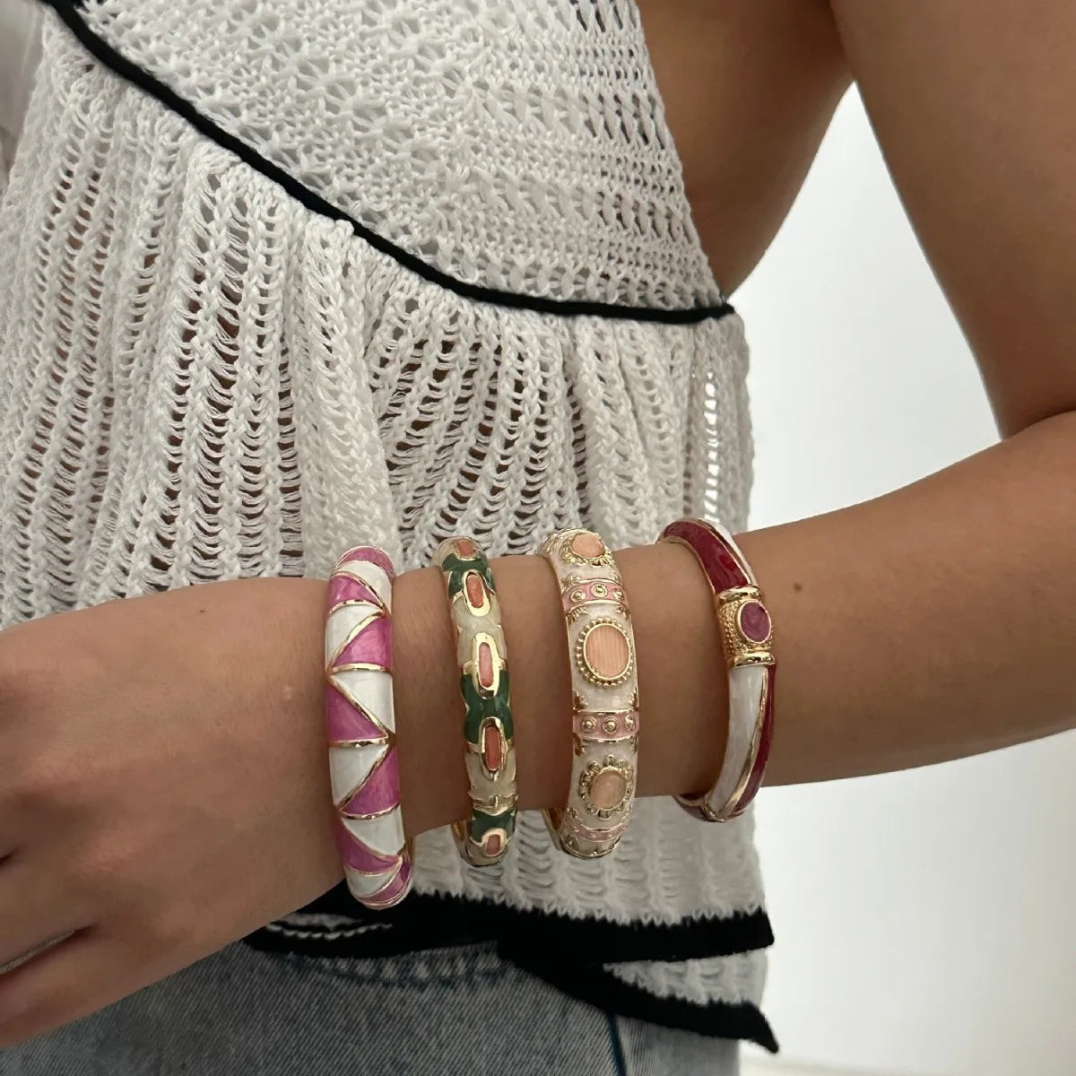 KMVEXO Colorful Enamel Resin Bamboo Bangle Geometry Bracelet for Women Gold Color Metal Bangles Trendy Love Jewelry