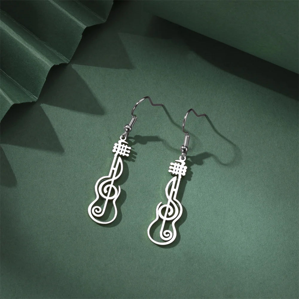 My Shape Music Note Drop Earrings for Women Men Gifts Stainless Steel Classic Musical Violin Dangle Earring Jewelry Musican Gift