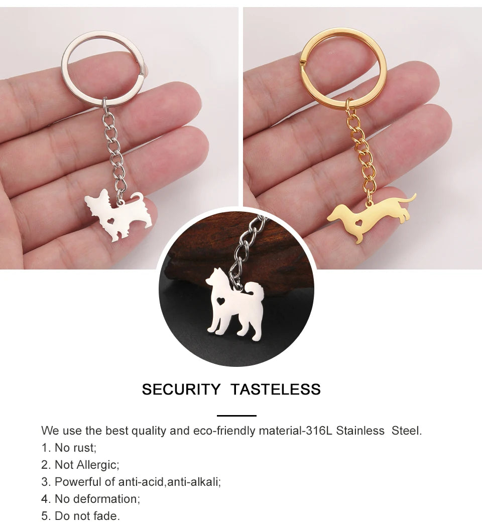 Cute Dog Samoye Keychain for Women Men Stainless Steel Dachshund Puppy Animal Lovers Key Ring for Car Backpack  Jewelry Gifts
