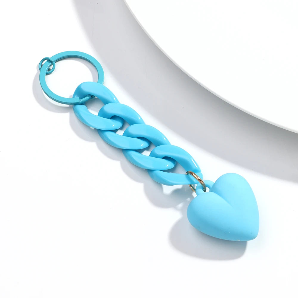 Handmade Heart Keychain Acrylic Plastic Link Chain Key Ring For Women Handbag Pendant Accessorie Car Keys Jewelry Gifts