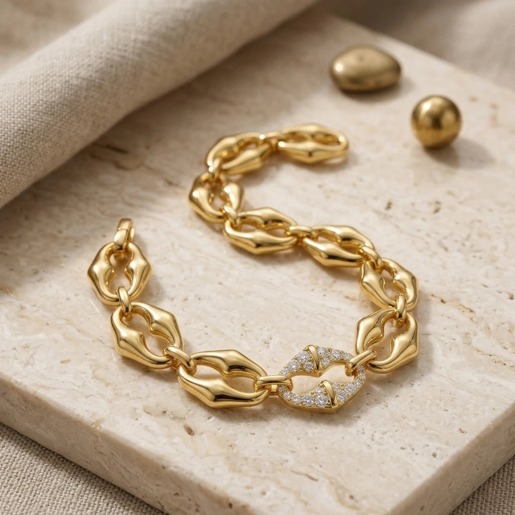 Women Fashion Luxury Chunky Chain Bracelet, Shiny CZ Adjustable Hand Jewelry, Daily Party Vacation Dating Jewelry Gift