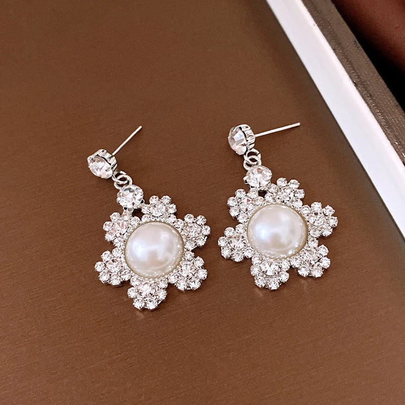 Rhinestone Pearls Flower Choker Necklace Earring sets Gifts Party Prom Wedding Dress Jewelry Sets for Women Accessories
