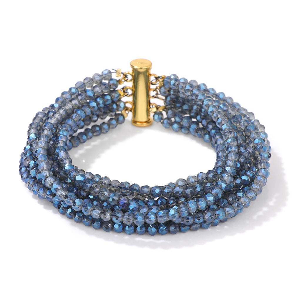Multi layered Faceted Glass Crystal Beads Bracelets For Women Men Miyuki Crystal Magnetic Buckle Bracelet Bohemia Jewelry