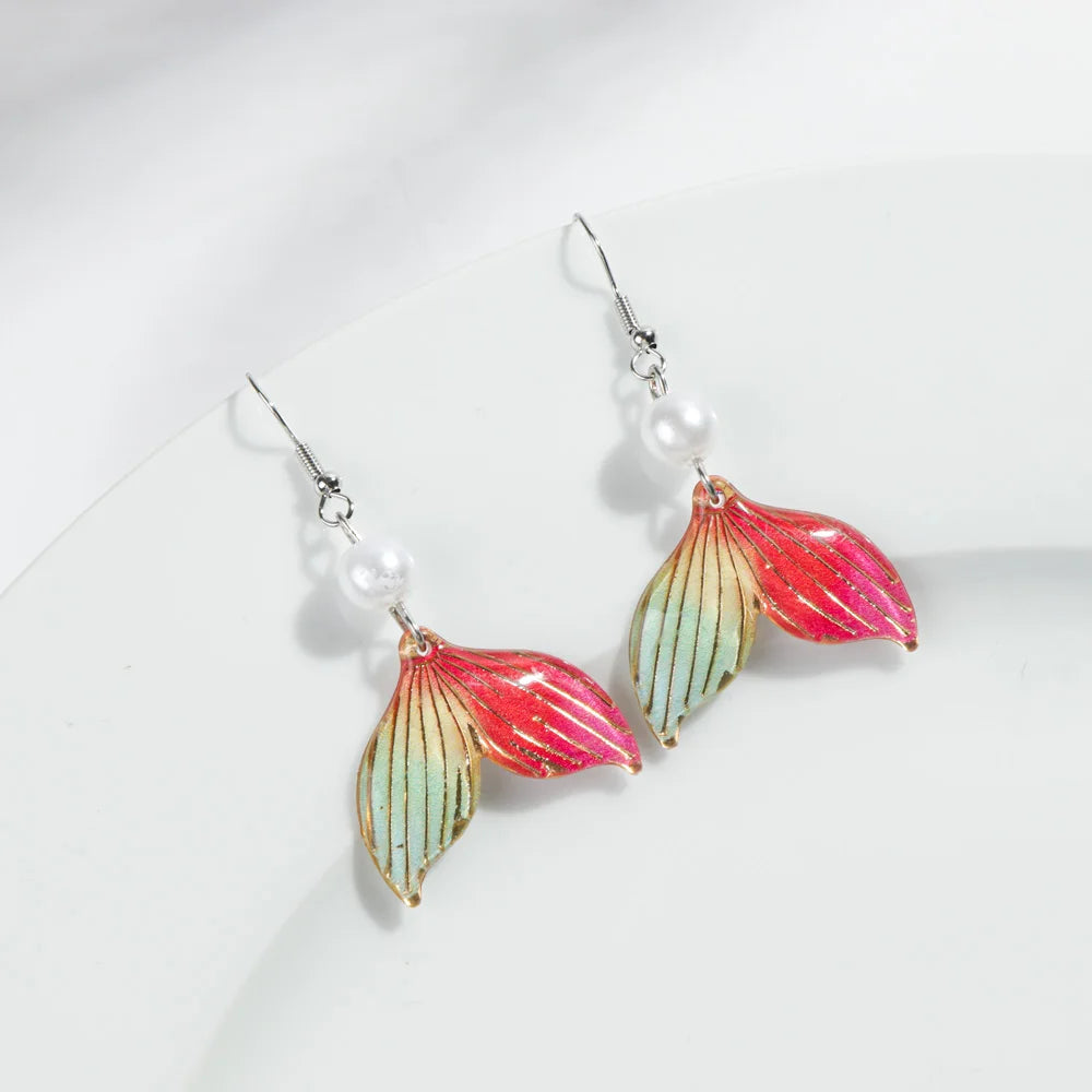 Cute Colorful Acrylic Mermaid Tail Earring for Women Elegant Pearl Beads Iridescent Drop Earrings Fashion 2025 Jewelry Gifts