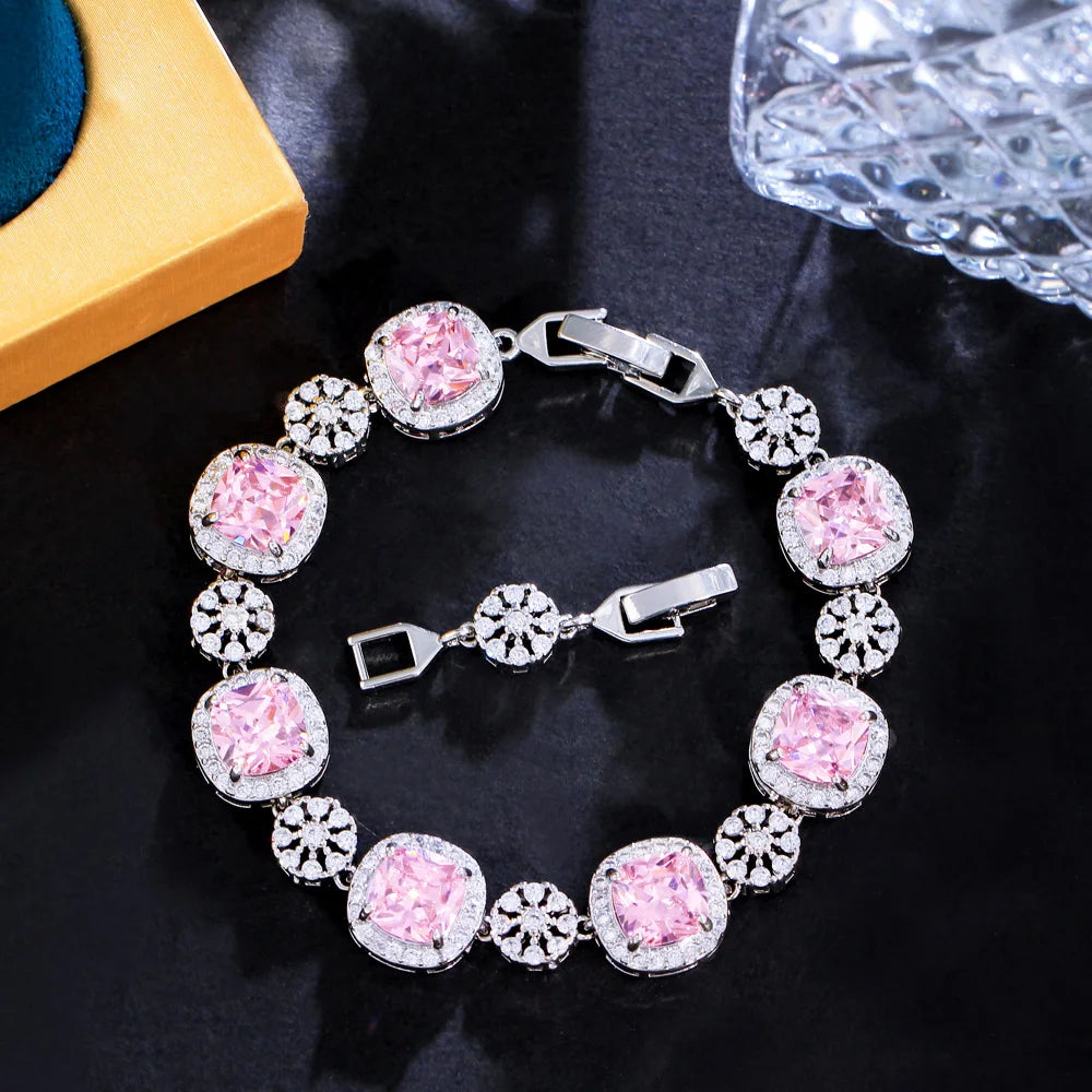 ThreeGraces Sparkly Yellow Cubic Zirconia Silver Color Geometric Square CZ Wedding Statement Bracelet for Women Jewelry BR295