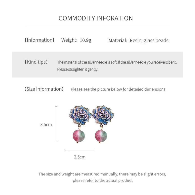 Rose Flower Glass Bead Earrings for Women 2025 Fashion French Retro Vintage Stud Earring High-end Luxury Designer Jewelry