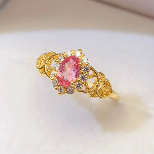 Vintage Design Pink Tourmaline Ring 0.5ct 6mm*4mm Natural Tourmaline Ring with Certificate 925 Silver Jewelry