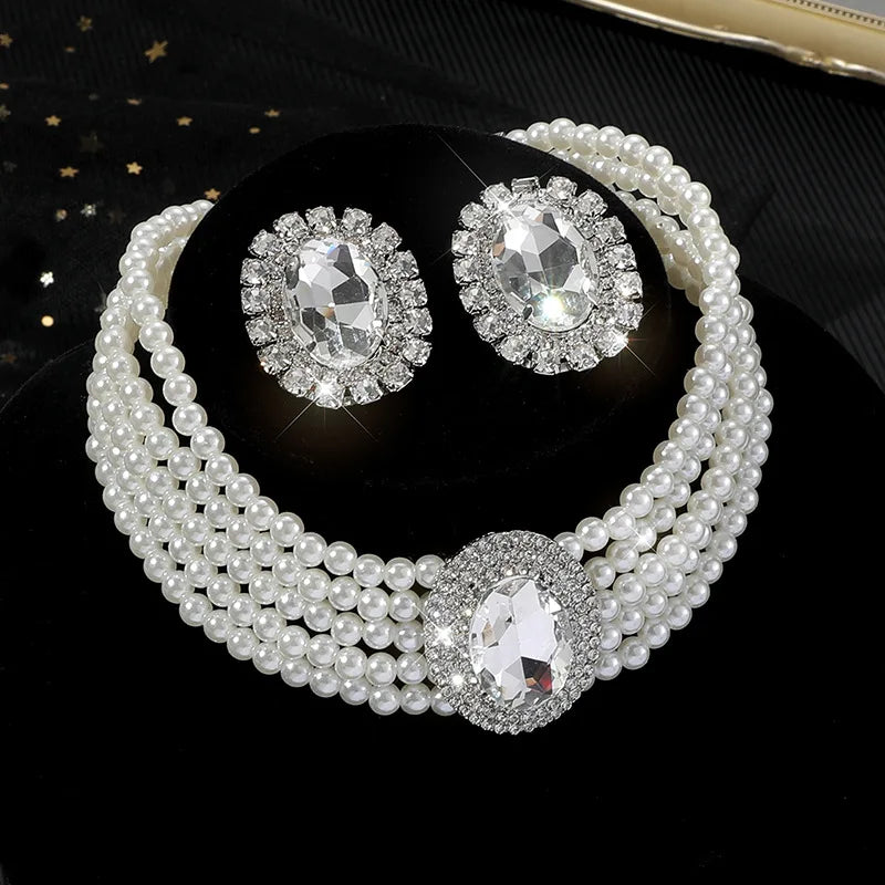 NISHIZAWA Hyperbole Rhinestones Pearls Earrings for Women Geometric Palace Style Wedding Jewelry Bridual Retro Aretes De Mujer
