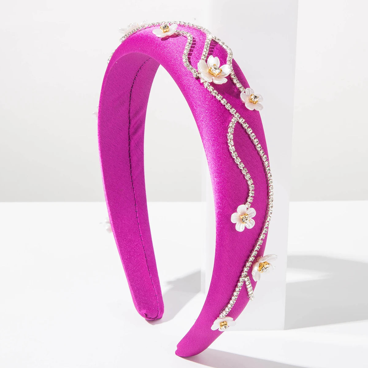 Korean Style Trendy Irregular Chain Diamond Inlaid Three-Dimensional Flower Wide Edge Hair Accessory, Niche Design Headwear