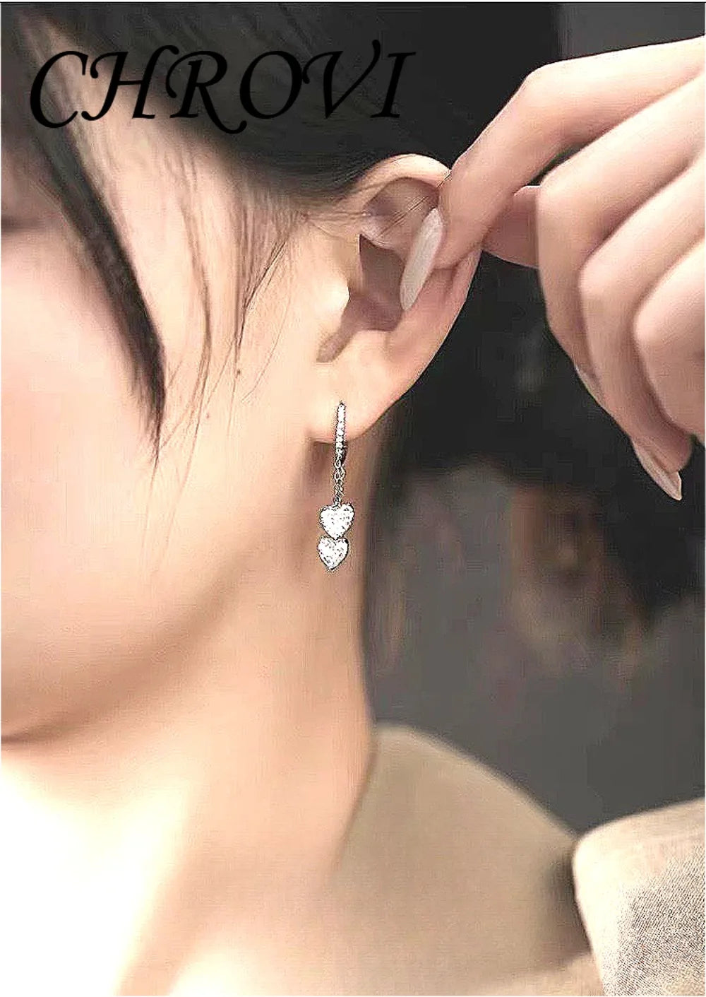 Light Luxury 925 Sterling Silver Sparkling Heart Tassel Fairy-Style Boutique Women's Earrings