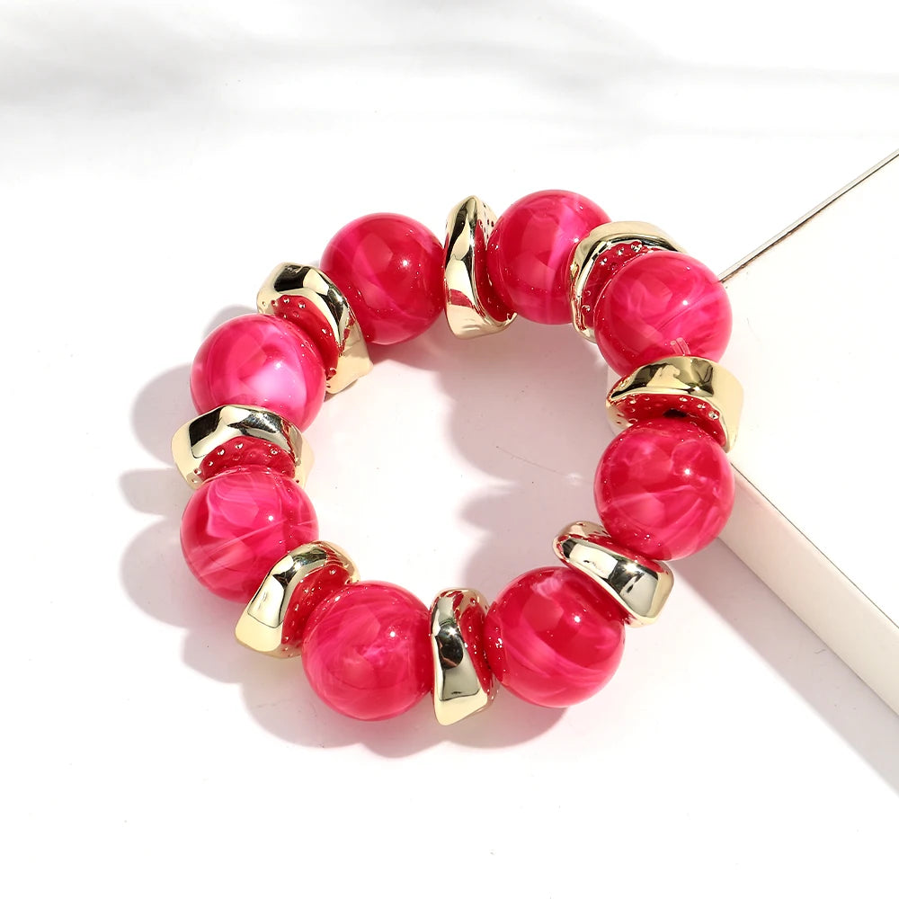 Trendy Acrylic Geometric Round Beads Stretch Bracelets for Women Fashion Irregular CCB Beaded Bangele Bracelet Jewelry Accessory