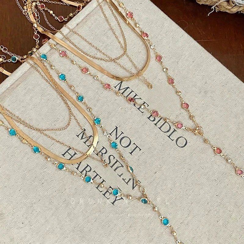 4Pcs/Set Summer Flower Pendant Multi Layer Crystal Pearl Gold Color Chain Necklace Sets For Women 2026 Trendy Boho Neck Jewelry