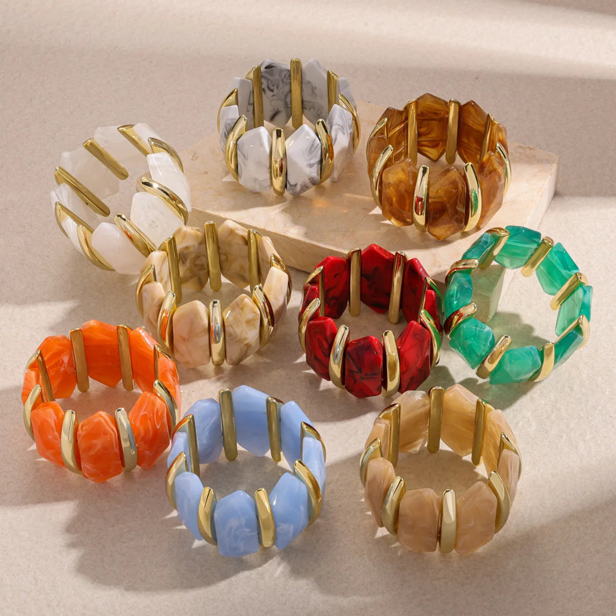 KMVEXO 10 Colors Smudging Bangle Geometric Wide Elastic Chunky Bracelets for Women Men Personality Acrylic Bracelet Hand Jewelry