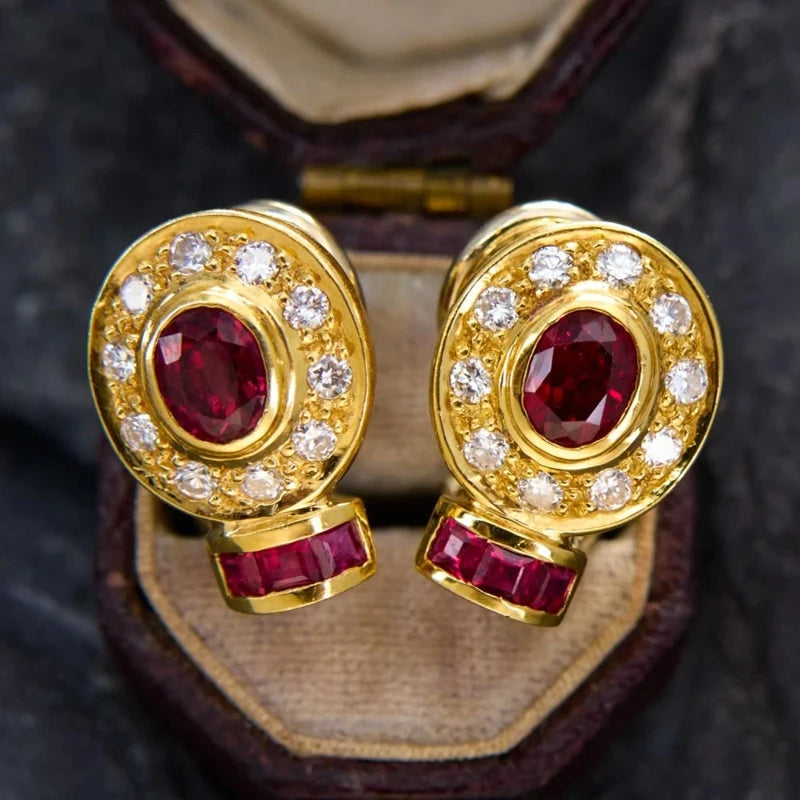 Luxury Female Purple Cubic Zirconia Earring Gold Color Earrings for Women Charm Geometric Wedding Party Jewelry Accessories