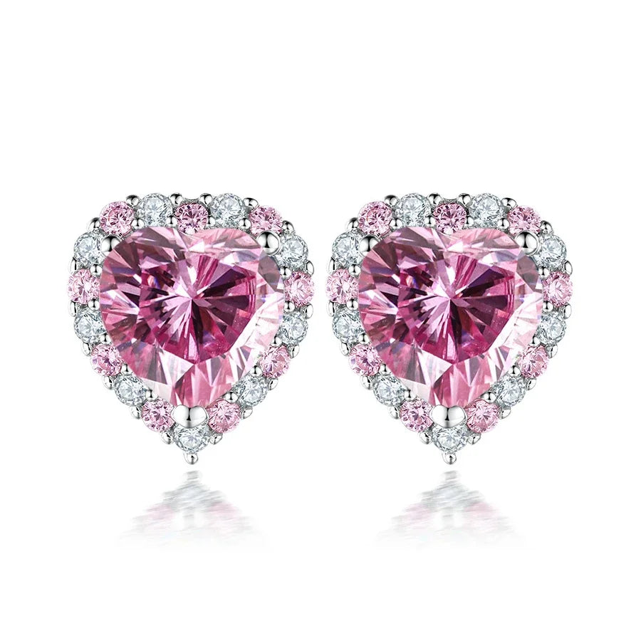 Heart Cut Pink 2CT Total Moissanite Necklace Earring Set S925 Sterling Silver GRA Certified Pass Diamond Tester Wedding Party Fine Jewelry Gift For Women