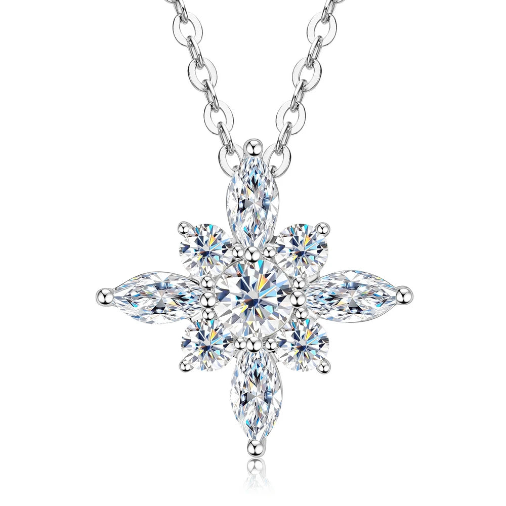 OXTAO Snow Star Moissanite Pendant Necklace 4mm D VVS1 For Women 14K Gold Filled Luxury Sparkling Charm Necklace Jewelry Gifts