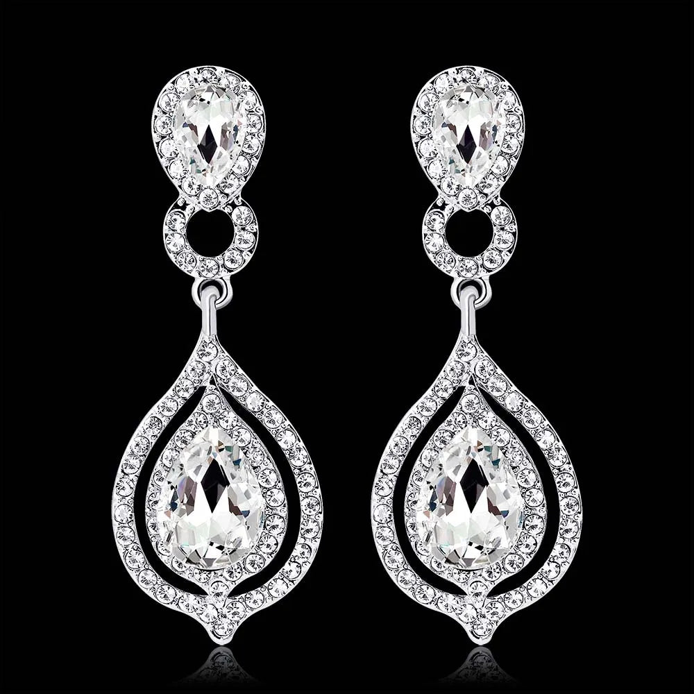 TREAZY Fashion Crystal Waterdrop Wedding Earrings for Women Silver Color Bridal Drop Earrings Bridesmaid Wedding Jewelry Gifts
